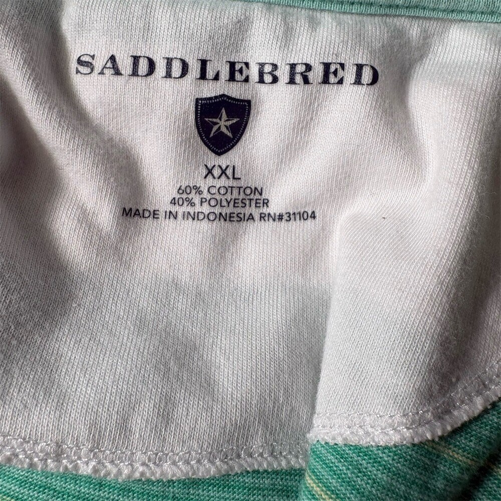 Saddlebred Polo Shirt Mens 2XL White Green Striped Short Sleeve Pocket - Picture 7 of 8
